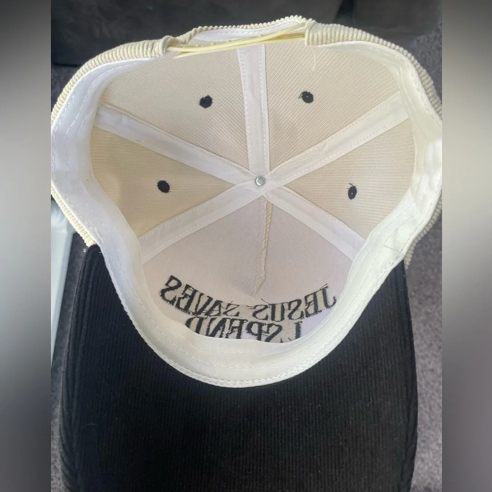 Classic Two-Tone 'Jesus Saves I Spend' Baseball Cap - Black & Cream